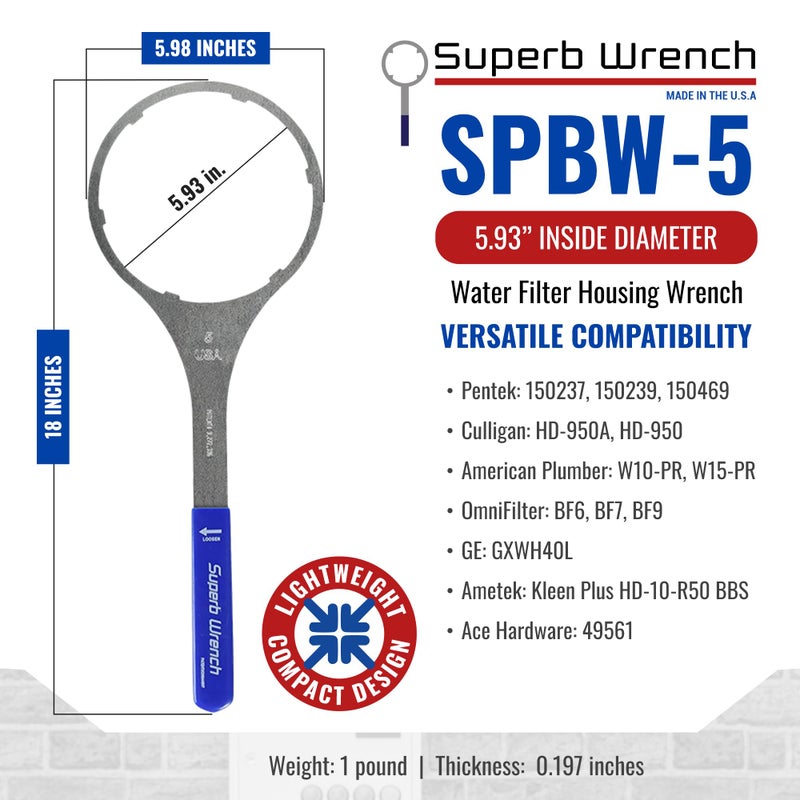 Superb Wrench SPBW-5 Heavy Duty Metal Water Filter Housing Wrench (5.93 inch Inside Diameter) - Image 5